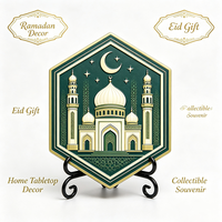 Ornement de table personnalisé ODM OEM pour le festival islamique, plaque décorative en polyrésine verte et or 3D en relief pour le Ramadan
