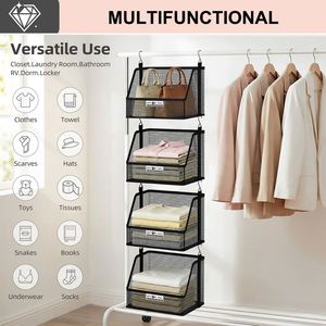 PVC <b>Hanging</b> Closet Organizer <b>Basket</b> Breathable Wardrobe Storage Bin for Clothes Towels Home - Product Image 5