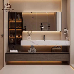 Ensemble de meubles de salle de bain de luxe en contreplaqué, vasque murale, armoire de rangement pour salle de bain avec <span class=keywords><strong>lavabo</strong></span> et miroir - Product Image 1