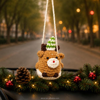 Ornamen Gantung Mobil Natal Rajutan Tangan Santa Rusa Salju Manusia Salju Dekorasi Cermin Spion Pohon Natal