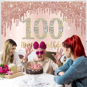 Bannière Joyeux 100e <span class=keywords><strong>Anniversaire</strong></span> Rose Doré en Polyester, Accessoires de Photobooth, Décorations de Fête pour Femmes et Rentrée Scolaire - Product Image 6