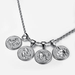 Constelación del zodiaco horóscopo signo moneda 18K oro Chapado en acero inoxidable joyería de moda collares impermeables para mujeres - Product Image 4