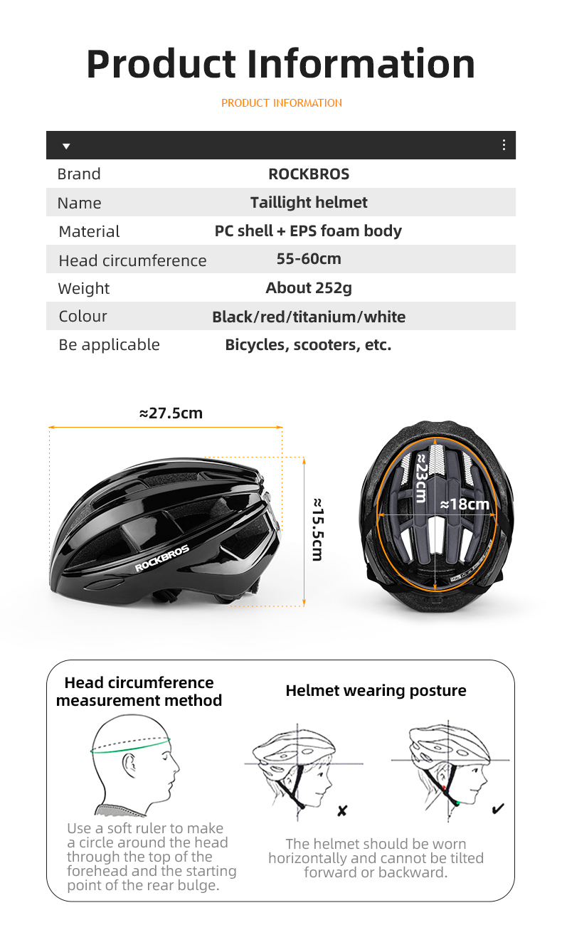 ROCKBROS-casco de bicicleta con luz trasera LED, recargable, moldeado ROCKBROS-casco de bicicleta con luz trasera LED, recargable, moldeado