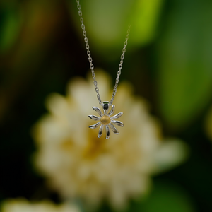 Stainless Steel Daisy Pendant Necklace With Gold Plated Center Fine Jewelry For Women - Product Image 3