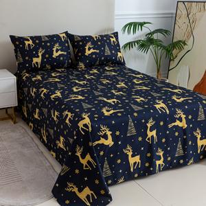 Ensemble de literie de Noël pas cher microfibre lit de Noël drap plat taies d'oreiller avec arbres de Noël cerfs motif housse de <span class=keywords><strong>couette</strong></span> ensemble - Product Image 3