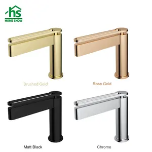 Deck Mounted Sink Faucet 2X 50Cm Flexible Hose Brass Material Brushed Gold Bathroom Single Lever Basin Faucet Mixer