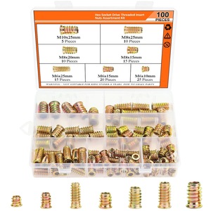 Kit Surtido de Tuercas Roscadas con Inserto Hexagonal, 100 Piezas, Métricas M6 M8 M10, Acero de Grado A para Construcción - Product Image 1
