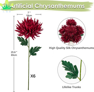 Künstliche große rote Herbst blumen Chrysantheme Seide Herbst langer Stiel Blumenstrauß Spinne Mutter Nadel kissen Blume für Wohnkultur - Product Image 2