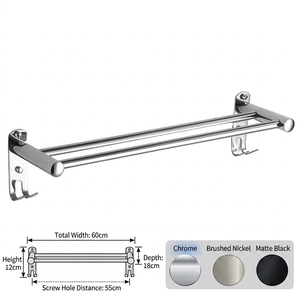 Porte-serviettes mural double barre en acier inoxydable finition chromée, design moderne et gain de place pour salle de bain - Product Image 2
