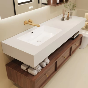 Meuble de toilette mural en bois de chêne massif pour salle de bain avec miroir, lavabo et évier Articles sanitaires <span class=keywords><strong>Vanités</strong></span> pour salles de bain - Product Image 4