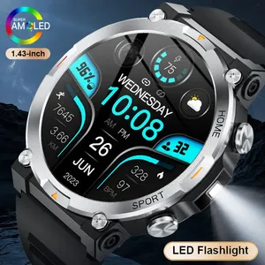 Herren Smartwatch 1,43 Zoll AM LED-Bildschirm Herzfrequenz-Schrittzähler Taschenlampe Edelstahlarmband Sport <span class=keywords><strong>Android</strong></span> Stoppuhr - Product Image 1