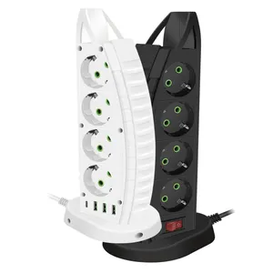 Tomada vertical padrão europeu, tomada doméstica de alta potência com 8 furos, tomada USB, tipo torre, tomada de energia