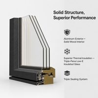 Fenêtre moderne en bois et aluminium avec quincaillerie allemande, triple vitrage en verre trempé, certifiée Energy Star pour cuisine et villa