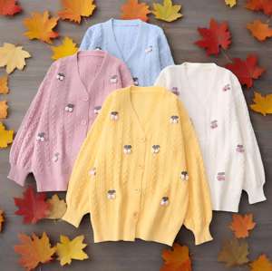 Cardigan Mori pour fille, style littéraire et artistique, petit pull frais, motif cerise en 3D - Product Image 2