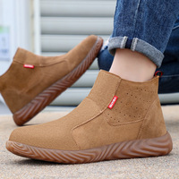 Chaussures de soudeur anti-étincelles pour hommes, chaussures de sécurité en daim anti-perforation, anti-écrasement, à embout d'acier, bottes de travail basses à enfiler