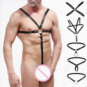 Moda nera Gay Bar Show Clubwear Sexy <span class=keywords><strong>uomo</strong></span> pieno di pelle Bondage imbracatura per adulti con paillettes - Product Image 1