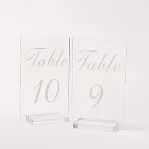 Nuevas decoraciones de centro de mesa rectangular, portatarjetas de señal transparente, número de mesa de boda Acrílico