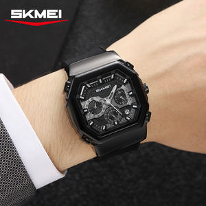 OEM/ODM hommes d'affaires en cuir véritable ruban de silicone cadran carré verre mouvement à quartz à six broches montre étanche en gros - Product Image 1