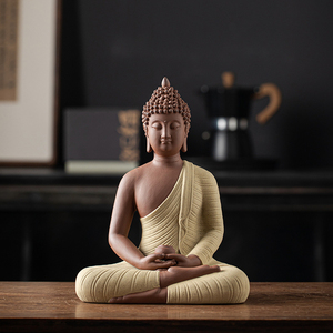 Statue de <span class=keywords><strong>Bouddha</strong></span> assis en céramique, <span class=keywords><strong>Bouddha</strong></span> multicolore à surface sablée, Ornement décoratif zen pour table de maison - Product Image 4