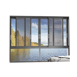 Alumínio janelas de vidro deslizantes e portas para casas insonorizadas windproof duplo temperado vidros janelas com cego residencial