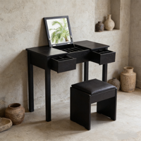 Table de toilette moderne 2026 avec miroir rabattable, tiroirs de rangement et tabouret – Bureau de maquillage abordable pour chambre à coucher