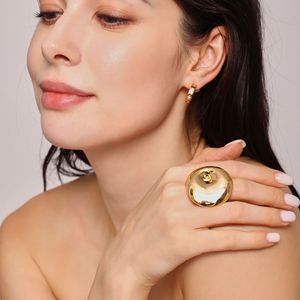 Fashionable Stainless Steel 18K Real Gold Plated Color Retention Exaggerated Large Round Swirl Open <b>Adjustable</b> <b>Rings</b> for Women - Product Image 1