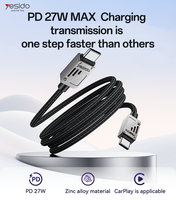 Câble de données Yesido 1,2 m PD 27W Type-C vers IP, charge rapide, compatible CarPlay, alliage de zinc CA195