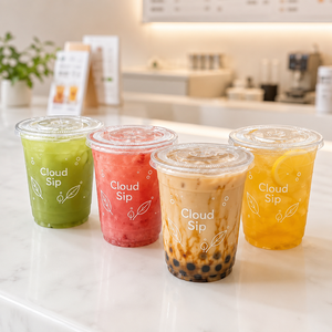 แก้วพลาสติก PET ใส ก้นแบน ฝาแบน 330 มล. แก้วน้ำผลไม้ รับผลิตตามสั่ง ขายส่ง - Product Image 1