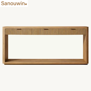 Consolle in Legno Massello di Quercia Stile Moderno Minimalista, Tavolo Consolle Durevole per Ingresso, Scaffale Stretto per Divano, Ripostiglio per Corridoio e Soggiorno - Product Image 4