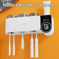 Support mural UV pour brosses à dents, organiseur de salle de bain, stérilisateur intelligent à capteur UV pour brosses à dents