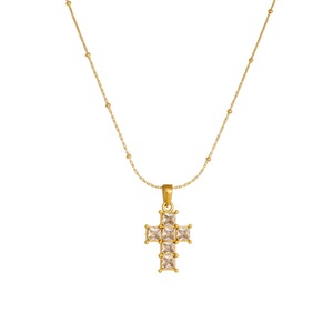 Cross Necklace Gold Plated Stainless Steel Prong Setting Diamond Pendant Clavicle Chain Daily Wear Gift - Product Image 5