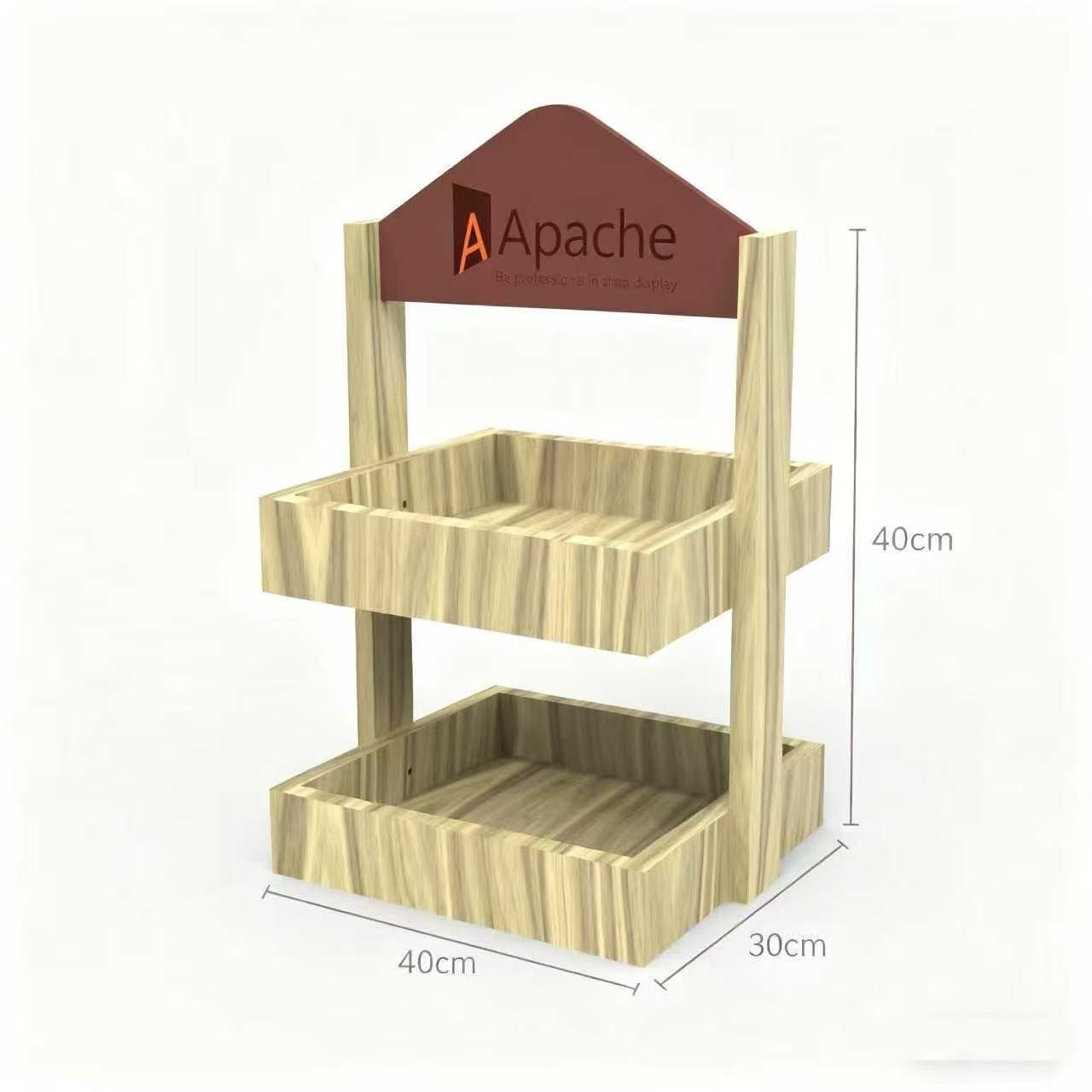Custom Double – Tier Pine Wood Desktop Snack & Small Goods Display Stand for Retail Stores — view 2