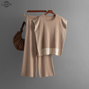 Conjunto de Dos Piezas Tejido Casual con Bloques de Color Lumos para Mujer: Top de Manga Corta con Cuello Redondo y <span class=keywords><strong>Pantalones</strong></span> Holgados - Product Image 6