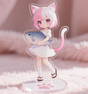 Cô Gái Mèo đáng yêu cầm cá Acrylic Standee-trang trí nhân vật Anime độc đáo cho người hâm mộ và nhà sưu tập trên toàn thế giới - Product Image 1