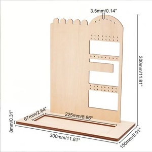 Wood Jewelry Display Rack 300x150x300mm With Necklace Earring Holder For Desk Storage Organization - Product Image 5