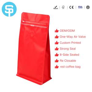 Vente chaude avec valve, sacs à café rouges personnalisés de qualité alimentaire pour le stockage des aliments, anti-odeurs, sac d'emballage pour café à fermeture éclair debout - Product Image 1