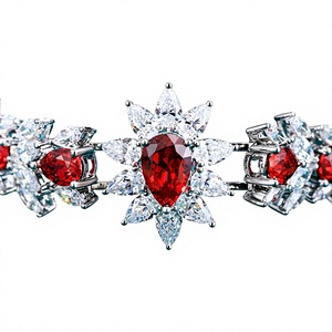 Women's 925 silver Moissanite <b>Ruby</b> Tennis <b>Bracelet</b> pear Cut Claw Setting Luxury Wedding Jewelry - Product Image 1