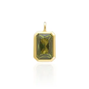 Personalized 14k Solid Gold Connector Charm with Natural Peridot Gemstones AU585 DIY Pendant Permanently Welded