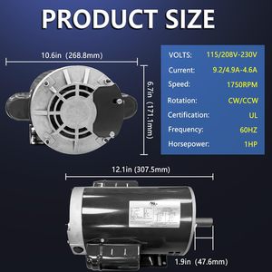 มอเตอร์ไฟฟ้า FICBXRA 1 แรงม้า เฟสเดียว 115/230V 60Hz 1750 รอบต่อนาที โครง 56C แบบติดตั้งบนฐาน - Product Image 2