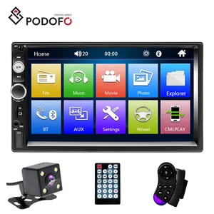 Podofo-Rádio estéreo duplo para carro, reprodutor MP5, tela sensível ao toque de 7 ", BT, USB, FM, AUX, SD, 7023B + câmera de visão traseira