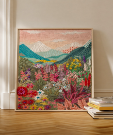 RESIN FRAME-<b>PINK</b>- Modern Textured Landscape Embroidery Art - Floral & Mountain Needlework - Framed <b>Home</b> <b>Decor</b> (21 CM X 21 CM) - Product Image 5