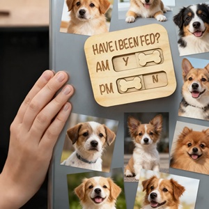 Imán de Refrigerador con Recordatorio de Alimentación para Perros Pafu, Recordatorio <span class=keywords><strong>AM</strong></span>/<span class=keywords><strong>PM</strong></span>, Deslizador de Madera para Cajas de Madera y Letreros de Pared para Programar las Comidas - Product Image 1