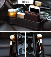 Organisateur de console d'accoudoir en cuir PU et polyester pour l'espace latéral du siège de voiture, avec poches de rangement, porte-gobelet et trou pour chargeur USB/téléphone 1-3