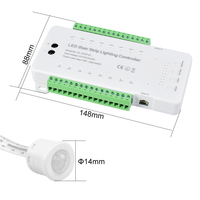 Contrôleur de bande lumineuse LED pour escalier à 16 voies, DC12-24V, détecteur de mouvement, système d'éclairage d'escalier intérieur