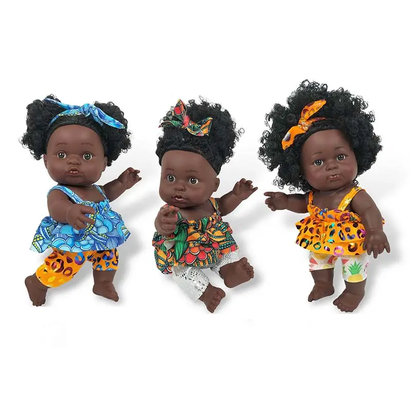 Hot Selling Girl Verjaardagscadeau Speelgoed 9Inch Zwart Reborn Siliconen Poppen Met Krullend Haar Realistische Afro-Amerikaanse Poppen Zwarte Poppen