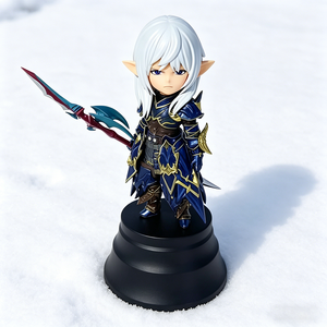 ฟิกเกอร์อนิเมะนักรบเอลฟ์น่ารักสไตล์จิบิ, รูปปั้นนักรบชุดเกราะแฟนตาซีพร้อมหอก, ของตกแต่งบ้านตั้งโต๊ะ ของสะสม ของขวัญ - Product Image 6
