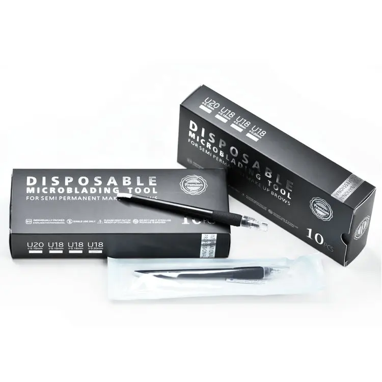 Black Eyebrow Disposable Microblading Pens 0.18mm 18U Pins Needles Microblading Hand Tools