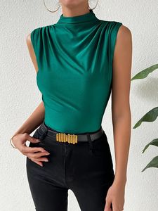 Màu Rắn Mock Cổ Tank Top Thanh Lịch Không Tay Mỏng Phù Hợp Với Công Việc Áo Sơ Mi Thời Trang Căng Dệt Kim Của Phụ Nữ Hàng Đầu - Product Image 6