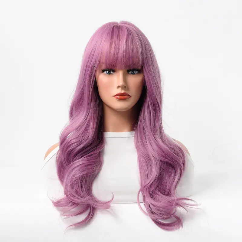 European And Aemerican Cross-border Qai Liu Hlqai Long Cuhrly Hair Purple Brown European And Aemerican Trend Chemical Fiber Wig
