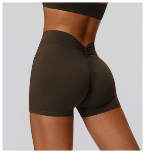 Shorts <span class=keywords><strong>de</strong></span> yoga <span class=keywords><strong>de</strong></span> cintura alta con pliegues fruncidos y diseño plisado para <span class=keywords><strong>mujer</strong></span>, ideales para correr al aire libre y fitness. - Product Image 2